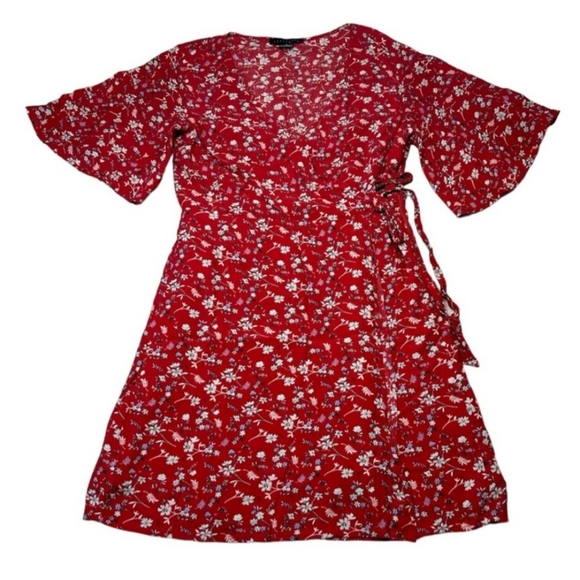 SANCTUARY Girl on Fire Faux wrap. Red and floral print. Size Sm - Picture 5 of 12